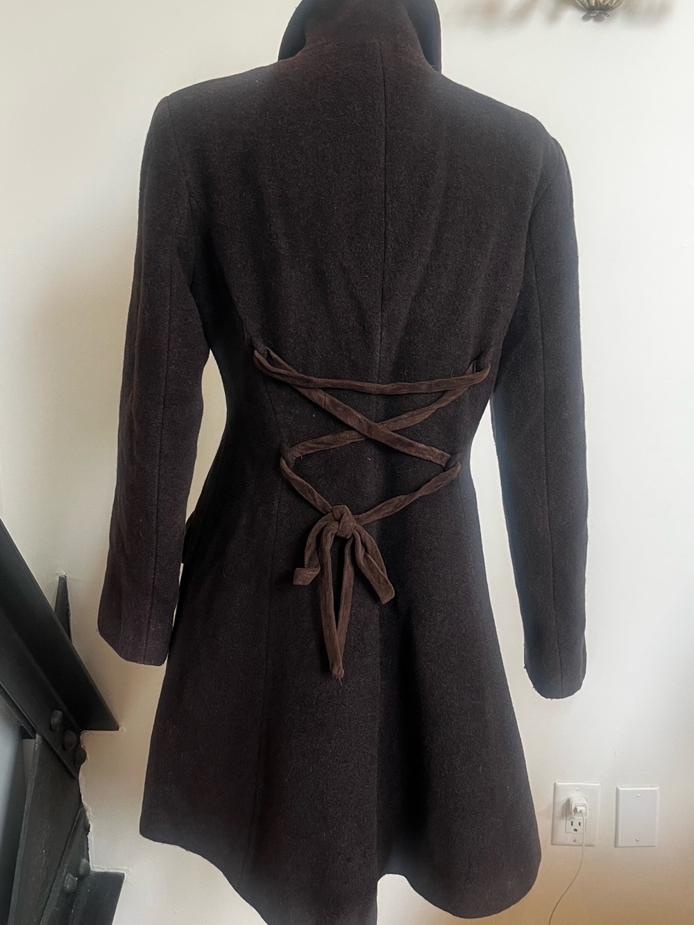 Max & Co. Dark Brown Wool Blend Pea Coat with velvet detail - Picture 3 of 3